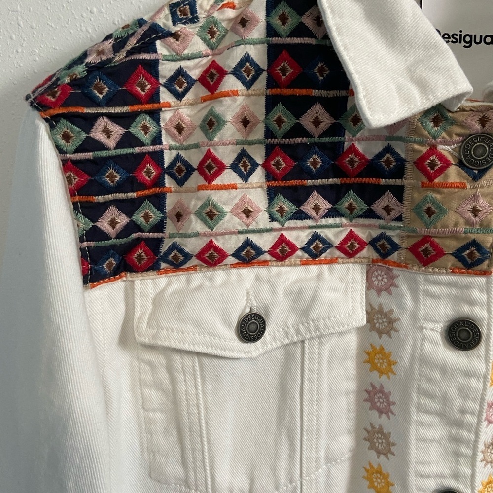 Desigual Donis Denim Trucker Geometric Embroidery Jacket - Picture 8 of 9